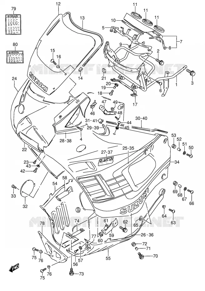 FRONT KUIP (MODELE M 0JW) Suzuki MOTO 600 GSX-F 1994  GSX600FU2R(E2)
