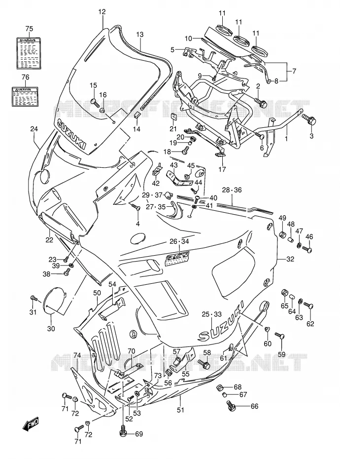 FRONT KUIP (MODELE M 28V) Suzuki MOTO 600 GSX-F 1996  GSX600FT(E2)