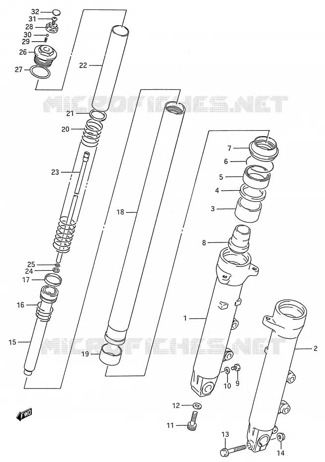 FRONT SCHOKDEMPER (MODELE K/L/M/N/P/R/S/T) Suzuki MOTO 600 GSX-F 1989  GSX600FK(E28)