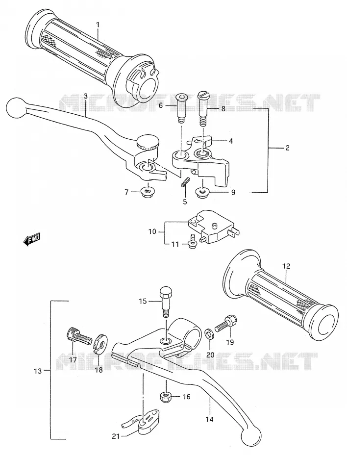 HANDGRIPS - LEVERS (MODELE K/L/M/N/P/R/S/T) Suzuki MOTO 600 GSX-F 1993  GSX600FP(E28)