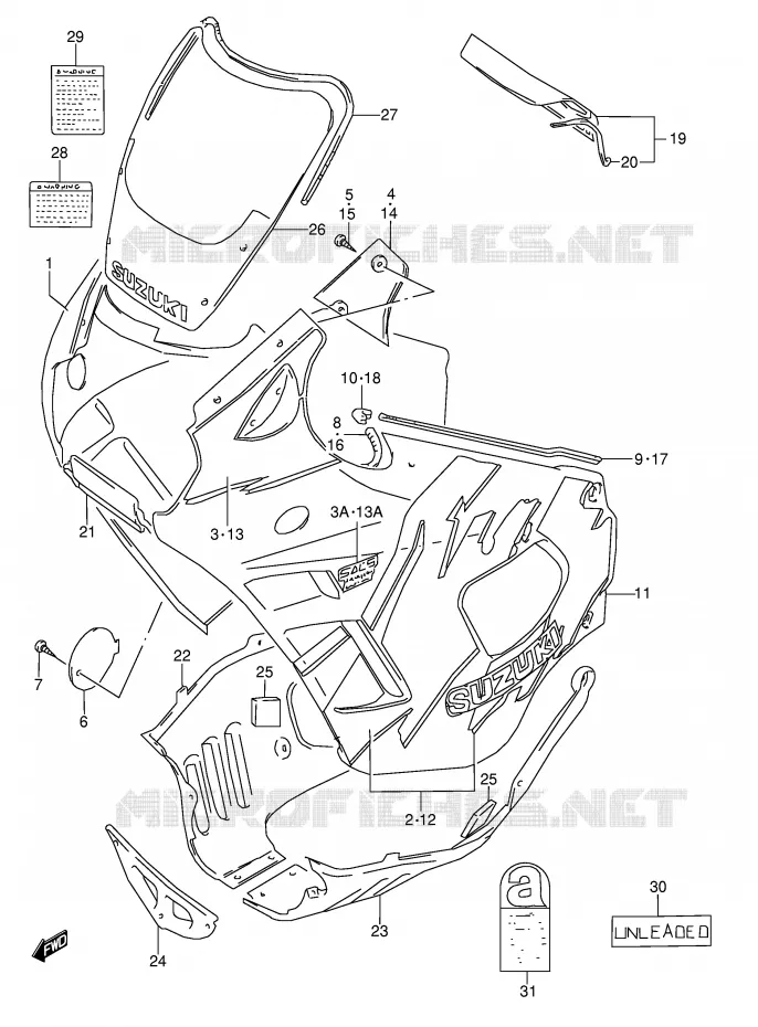 KUIP - ETIKETTEN (MODELE N) Suzuki MOTO 600 GSX-F 1992  GSX600FN(E2)
