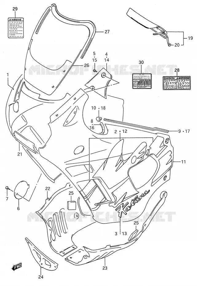 KUIP - ETIKETTEN (MODELE P) Suzuki MOTO 600 GSX-F 1993  GSX600FP(E28)