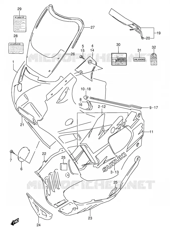 KUIP - ETIKETTEN (MODELE P) Suzuki MOTO 600 GSX-F 1994  GSX600FR(E2)