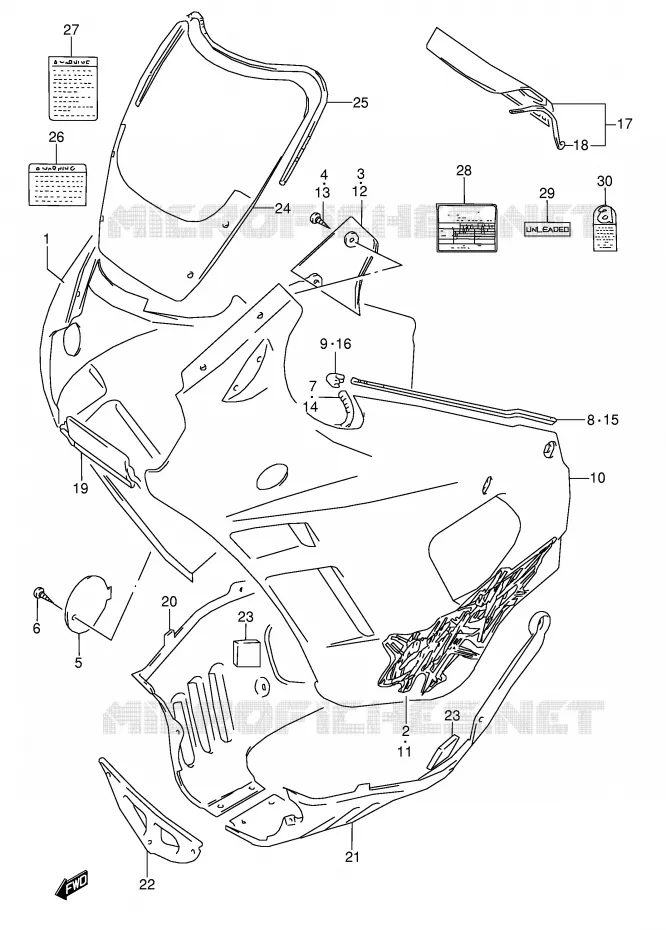 KUIP - ETIKETTEN (MODELE R) Suzuki MOTO 600 GSX-F 1990  GSX600FU2L(E2)