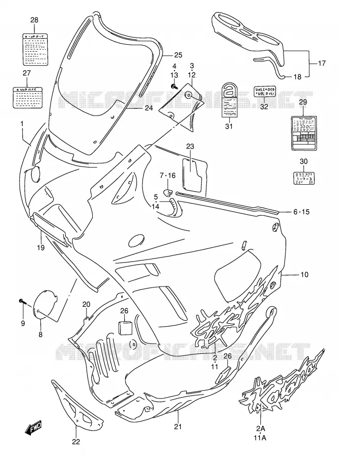 KUIP - ETIKETTEN (MODELE R) Suzuki MOTO 750 GSX-F 1994  GSX750FR(E2)