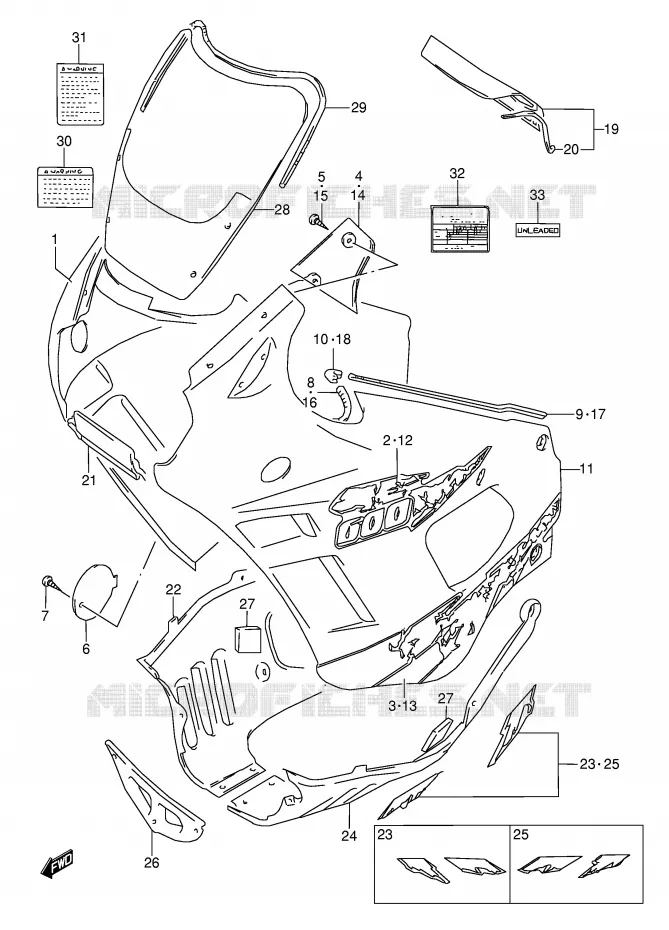 KUIP - ETIKETTEN (MODELE S) Suzuki MOTO 600 GSX-F 1991  GSX600FM(E2)