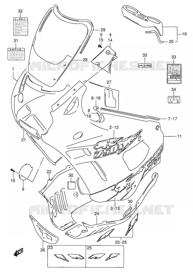 KUIP - ETIKETTEN (MODELE S) Suzuki MOTO 750 GSX-F 1991  GSX750FM(E2)