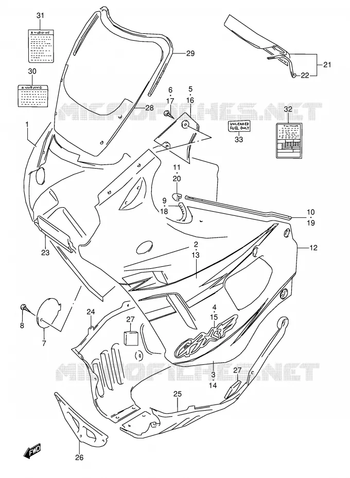 KUIP - ETIKETTEN (MODELE T) Suzuki MOTO 600 GSX-F 1995  GSX600FUS(E2)