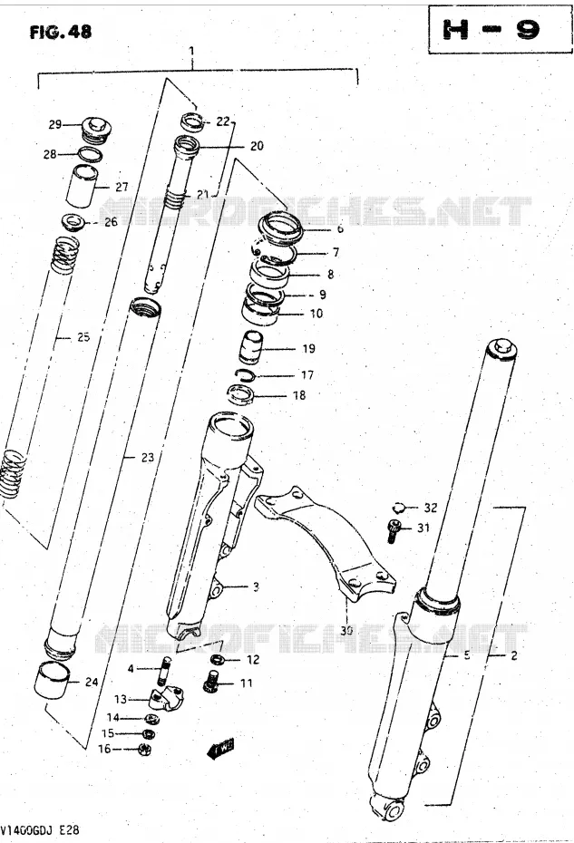 VOORVORK (MODELE H/J) Suzuki MOTO 1400 CAVALCADE 1988  GV1400GDJ(DG-DJ/CJ)
