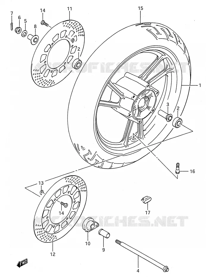 VOORWIEL (MODELE J) Suzuki MOTO 600 GSX-F 1988  GSX600FU2J(E28)