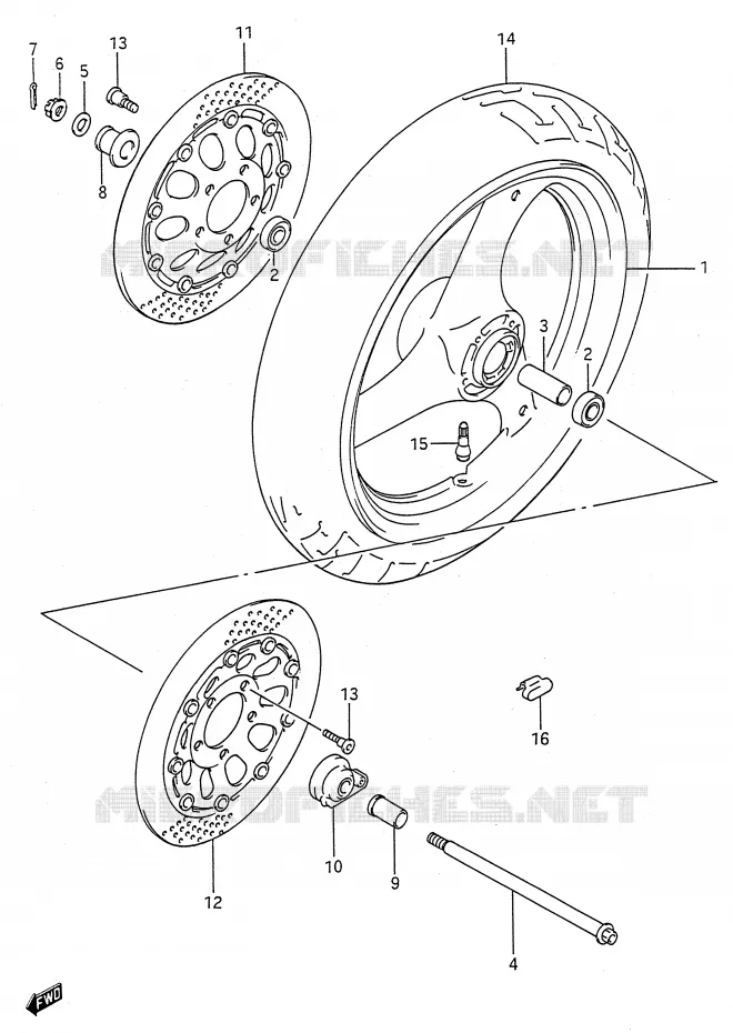 VOORWIEL (MODELE K/L/M/N/P/R/S/T) Suzuki MOTO 600 GSX-F 1992  GSX600FUN(E28)
