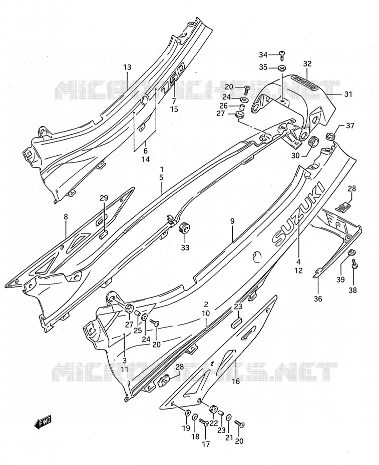 ACHTER KUIP  (MODELE K/L) Suzuki MOTO 750 GSX-F 1995  GSX750FS(E28)