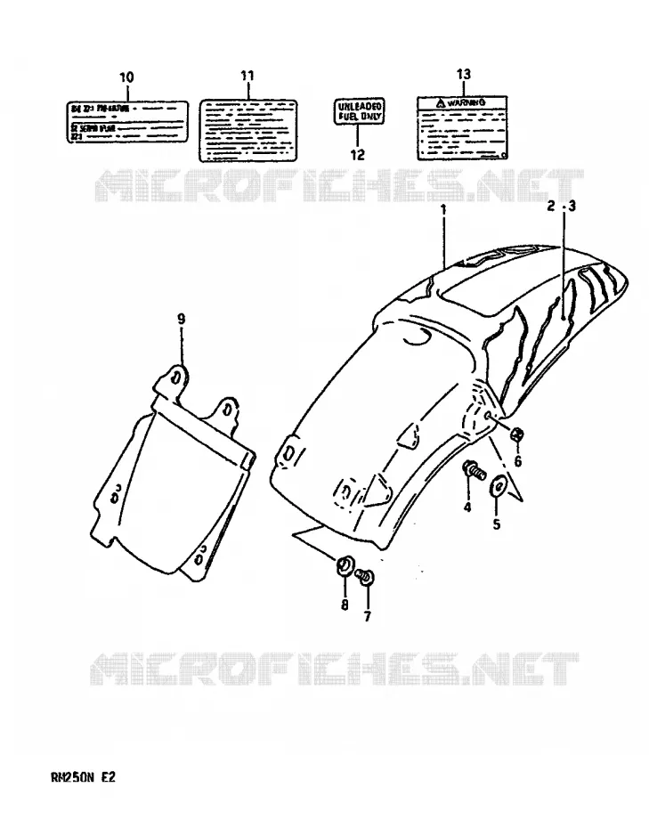 ACHTERSPATBORD (MODELE N) Suzuki MOTO 250 RM 1992  RM250 N (E02,E04,E24)