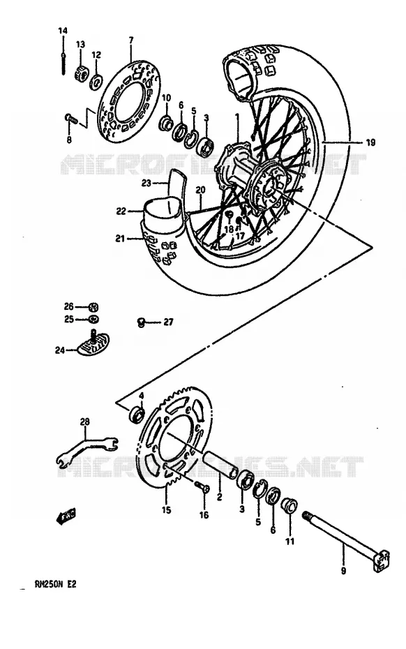ACHTERWIEL (MODELE K) Suzuki MOTO 250 RM 1992  RM250N(K/L/M/N)