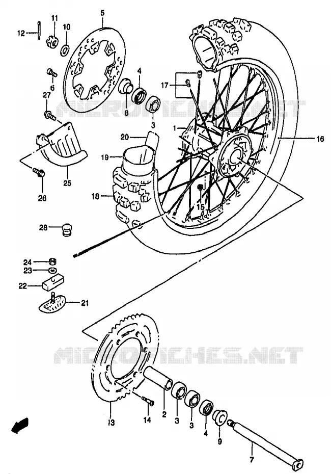 ACHTERWIEL (MODELE Y) Suzuki MOTO 250 RM 1997  RM250V(T/V/W/X/Y)