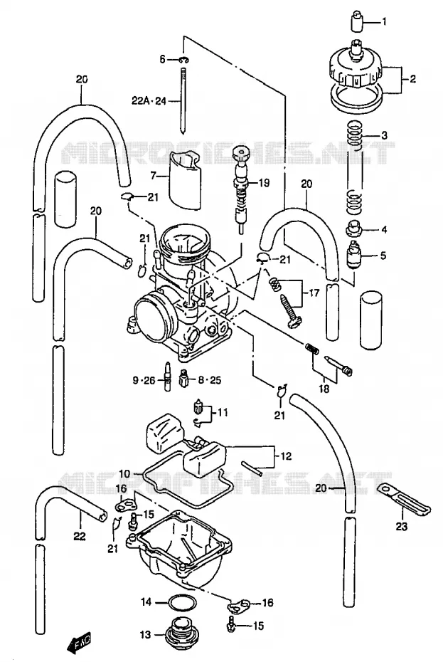 CARBURATOR (MODELE V) Suzuki MOTO 250 RM 2000  RM250Y(T/V/W/X/Y)