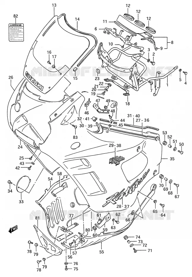FRONT KUIP (MODELE J) Suzuki MOTO 600 GSX-F 1989  GSX600FU2K(E28)