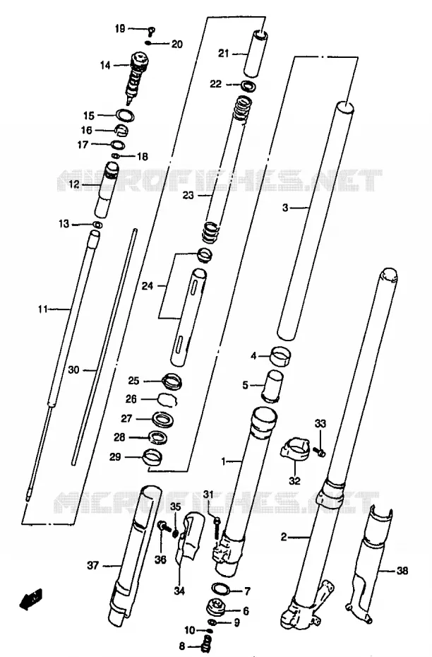 FRONT SCHOKDEMPER (MODELE T) Suzuki MOTO 250 RM 1998  RM250W(T/V/W/X/Y)