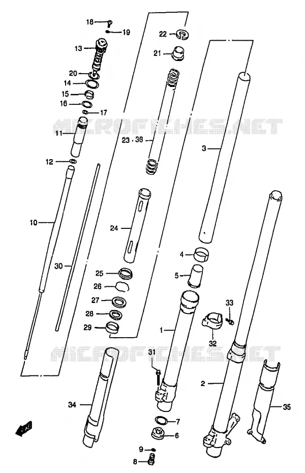 FRONT SCHOKDEMPER (MODELE W) Suzuki MOTO 250 RM 1997  RM250V(T/V/W/X/Y)