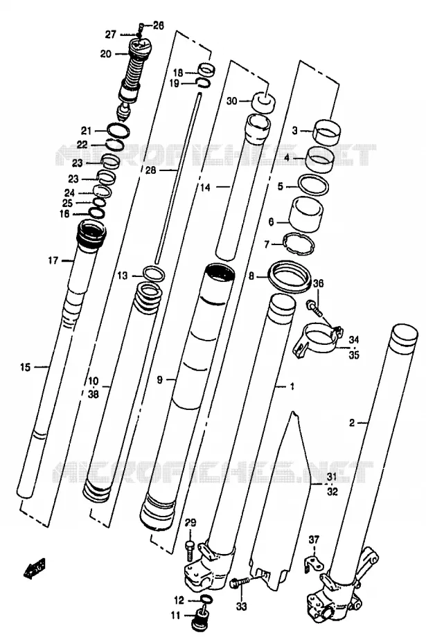 FRONT SCHOKDEMPER (MODELE Y) Suzuki MOTO 250 RM 2000  RM250Y(T/V/W/X/Y)