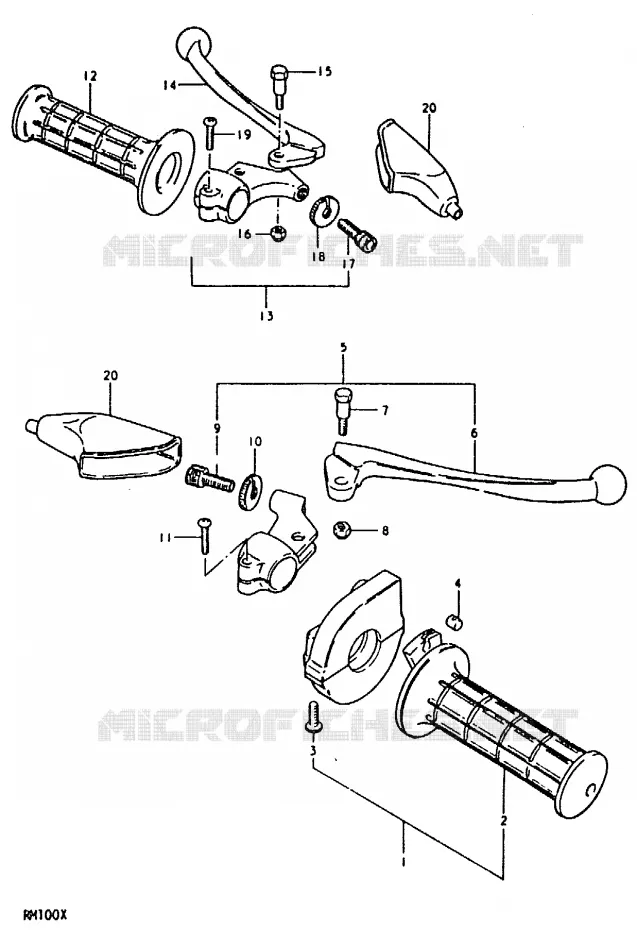 HANDGRIPS - LEVERS (RM100T) Suzuki MOTO 100 RM 1992  RM100N(N/T/X)