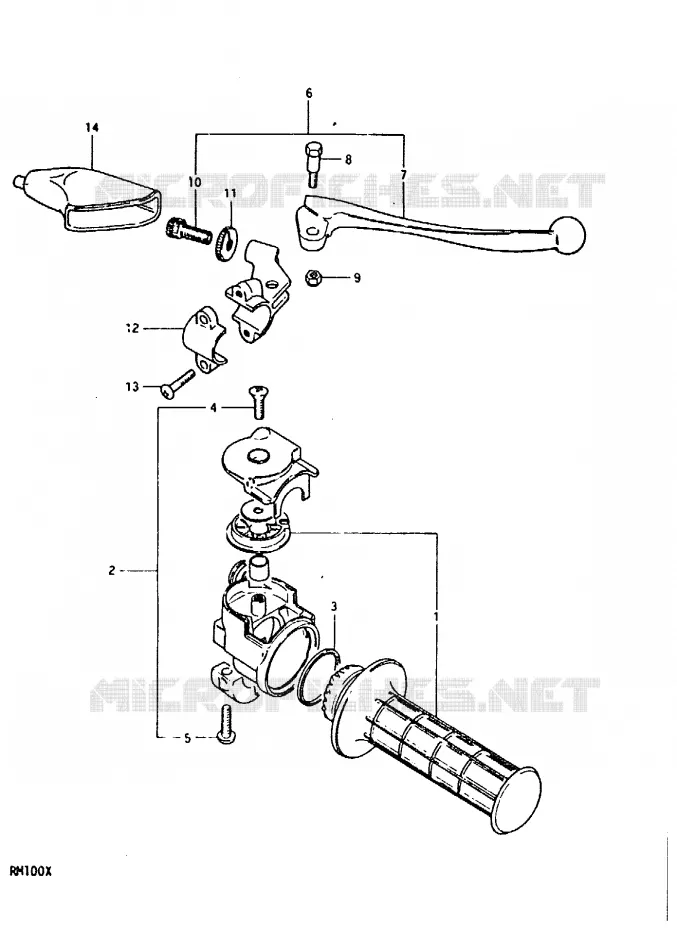 RECHTER HENDEL - HANDGREEP (RM100X) Suzuki MOTO 100 RM 1992  RM100N(N/T/X)
