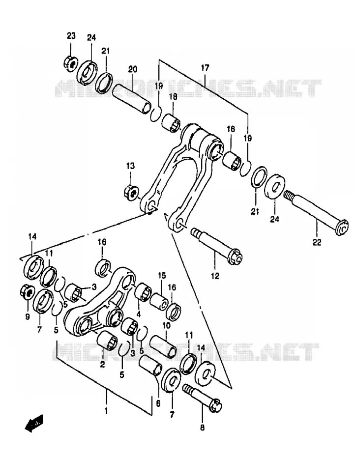 SCHOKBREKER AANEENSCHAKELING (MODELE T/V) Suzuki MOTO 250 RM 2000  RM250Y(T/V/W/X/Y)