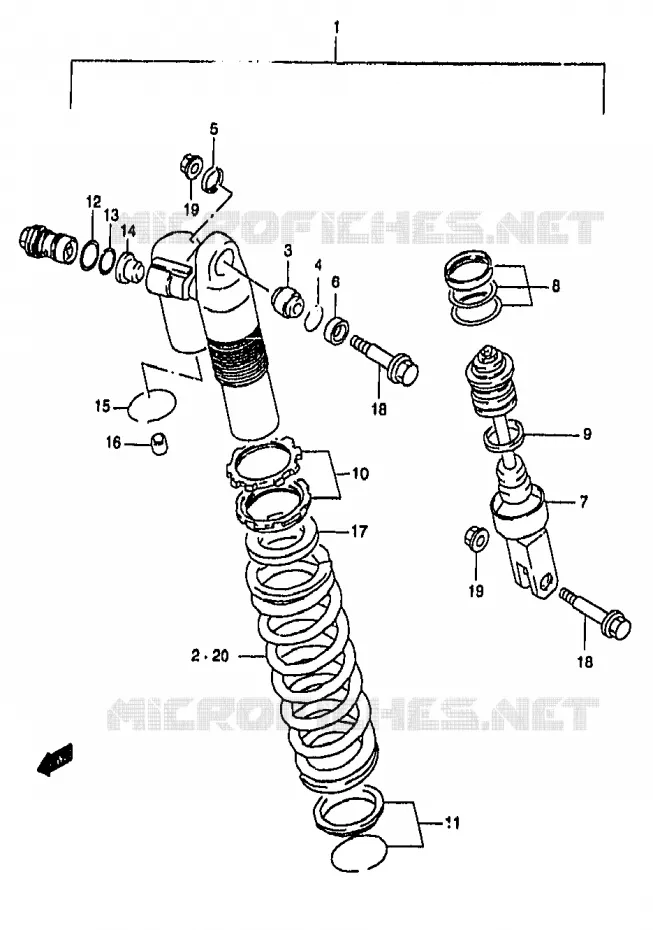 SCHOKDEMPER (MODELE W) Suzuki MOTO 250 RM 1998  RM250W(T/V/W/X/Y)