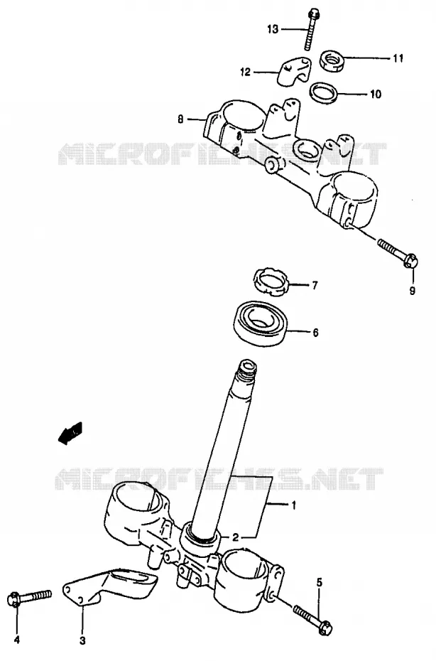 STUURKOLOM (MODELE X/Y) Suzuki MOTO 250 RM 2000  RM250Y(T/V/W/X/Y)