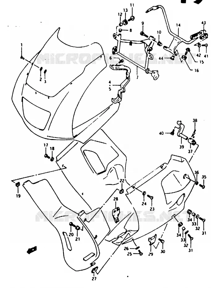 VOOR KUIP EN ONDERSTEUNING Suzuki MOTO 125 RG 1992  RG125FN(N/P/R)