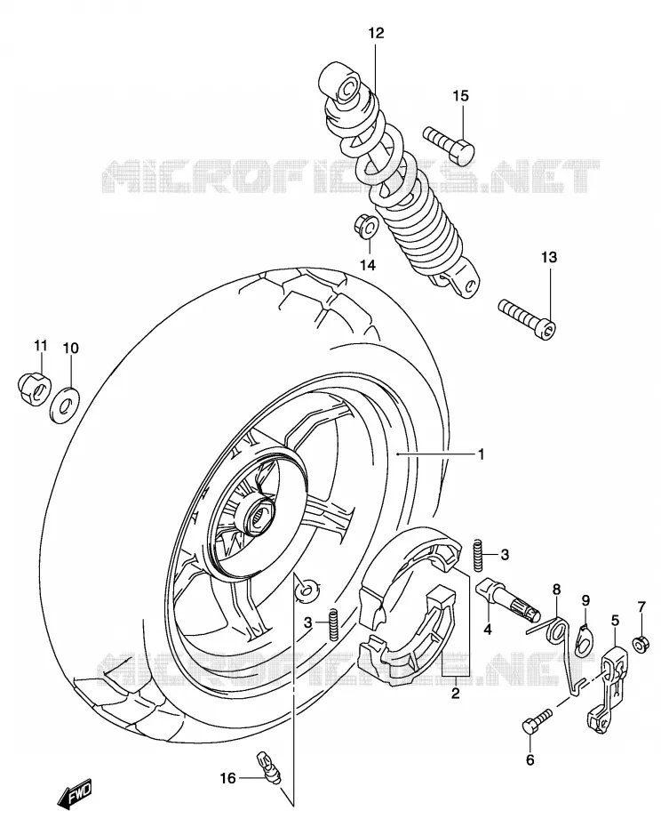 ACHTERWIEL (MODELE AY50) Suzuki SCOOTER 50 KATANA 2004  AY50WK4(P19)