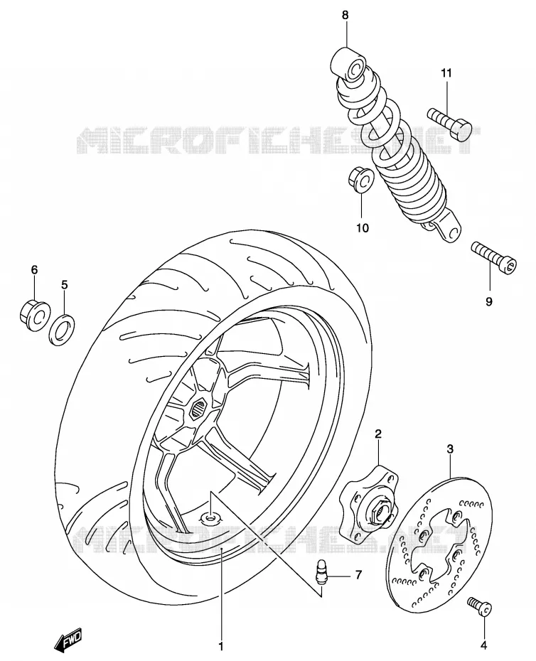 ACHTERWIEL (MODELE AY50WR K1/K2/AY50W K3) Suzuki SCOOTER 50 KATANA 2003  AY50SK3(P19)