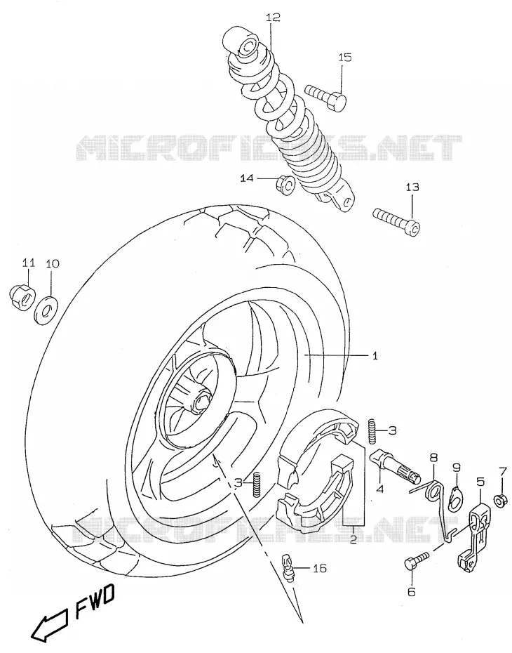 ACHTERWIEL (model V/W and model AY50 X/Y) Suzuki SCOOTER 50 KATANA 2000  AY50WRY(V/W/X/Y)