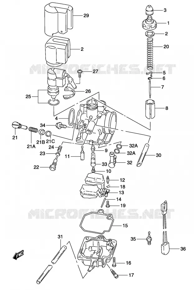 CARBURATOR (MODELE AY50 K1/K2) Suzuki SCOOTER 50 KATANA 2003  AY50K3(P19)