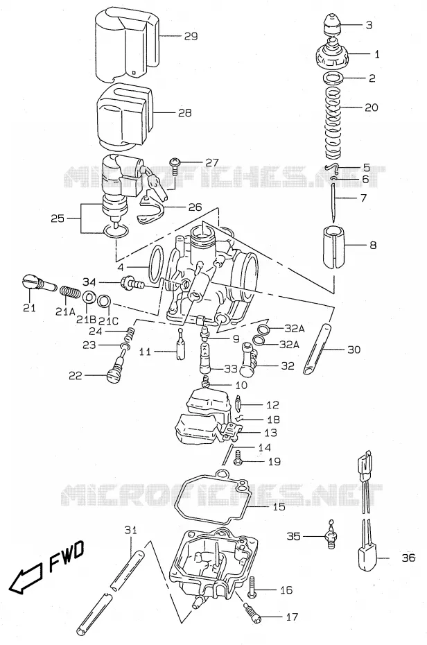 CARBURATOR (model AY50WR K1) Suzuki SCOOTER 50 KATANA 2000  AY50WRY(V/W/X/Y)