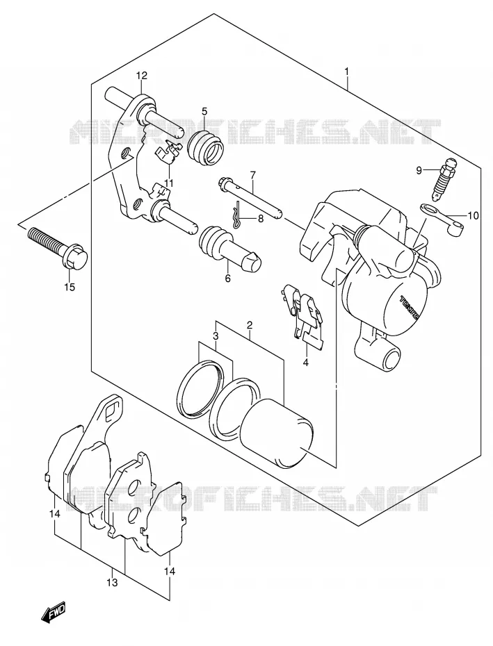 FRONT CALIPER (DR-Z125LK3/LK4/LK5/LK6/LK7) Suzuki MOTO 125 DR-Z 2003  DR-Z125LK3(E3/E28)