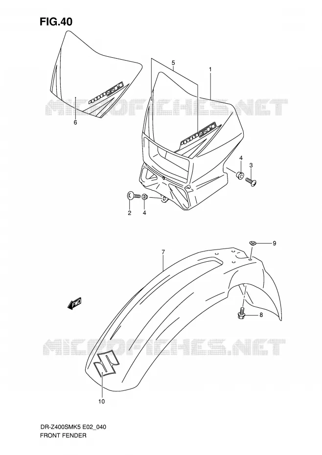 FRONT FENDER (MODELE K5) Suzuki MOTO 400 DR-Z 2008  DR-Z400SMK8(E2)