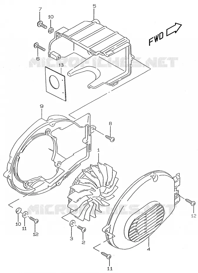 KOELVENTILATOR (model AY50) Suzuki SCOOTER 50 KATANA 1997  AY50V(V/W/X/Y)