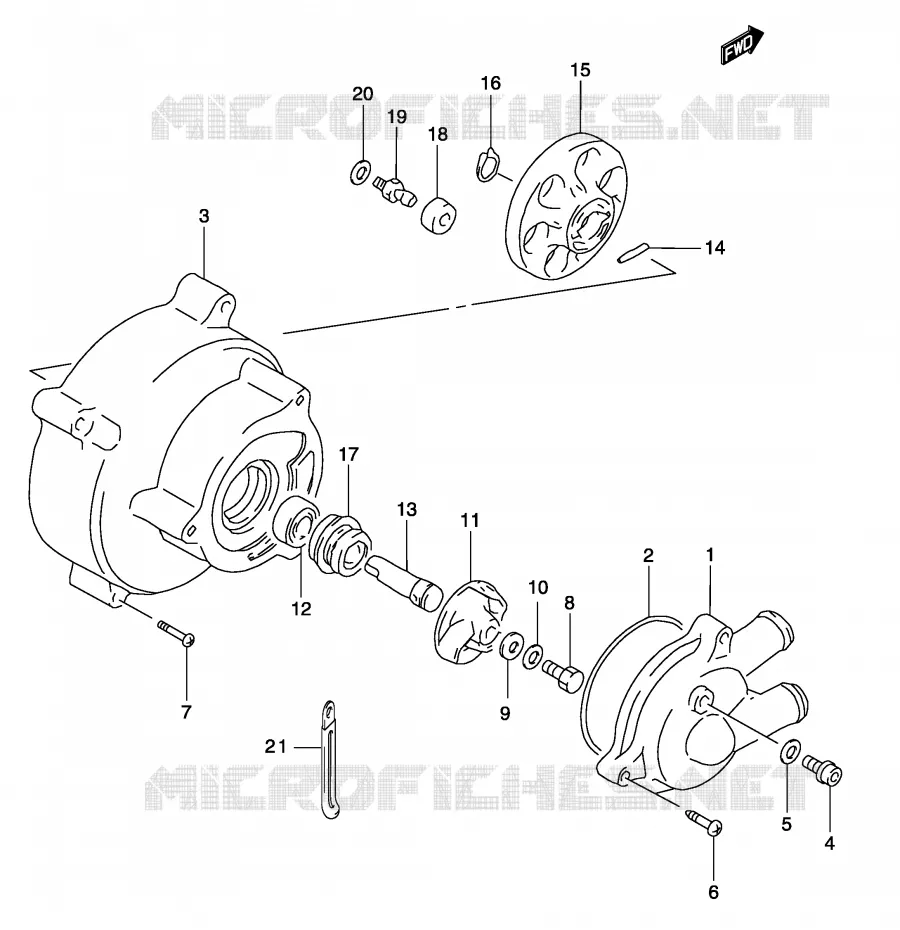 WATERPOMP (MODELE AY50WR K1/K2/AY50W K3/K4) Suzuki SCOOTER 50 KATANA 2003  AY50WSK3(P19)