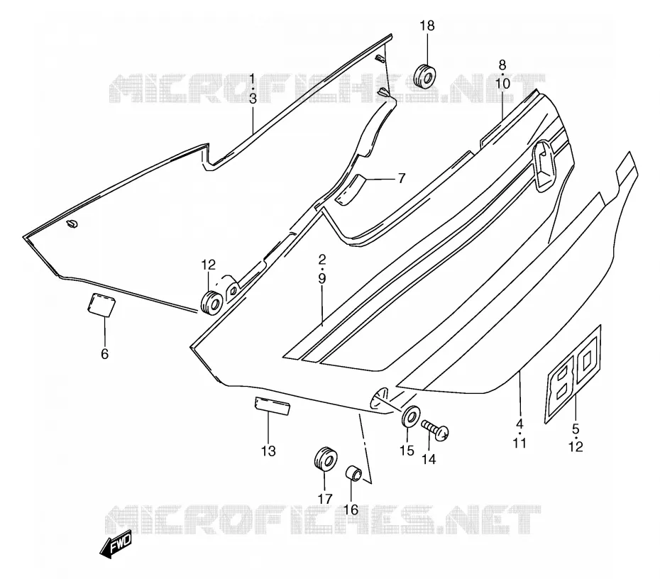 ACHTER KUIP  (MODELE F/H) Suzuki MOTO 80 RG 1991  RG80M(E4)