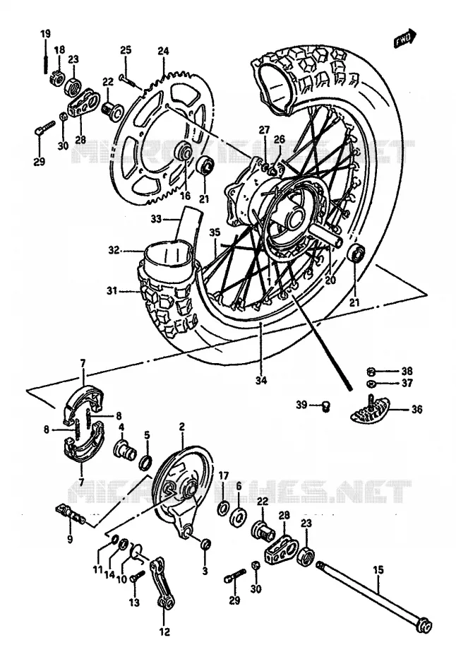 ACHTERWIEL (MODELE G) Suzuki MOTO 125 RM 1986  RM125G(G/H/J)
