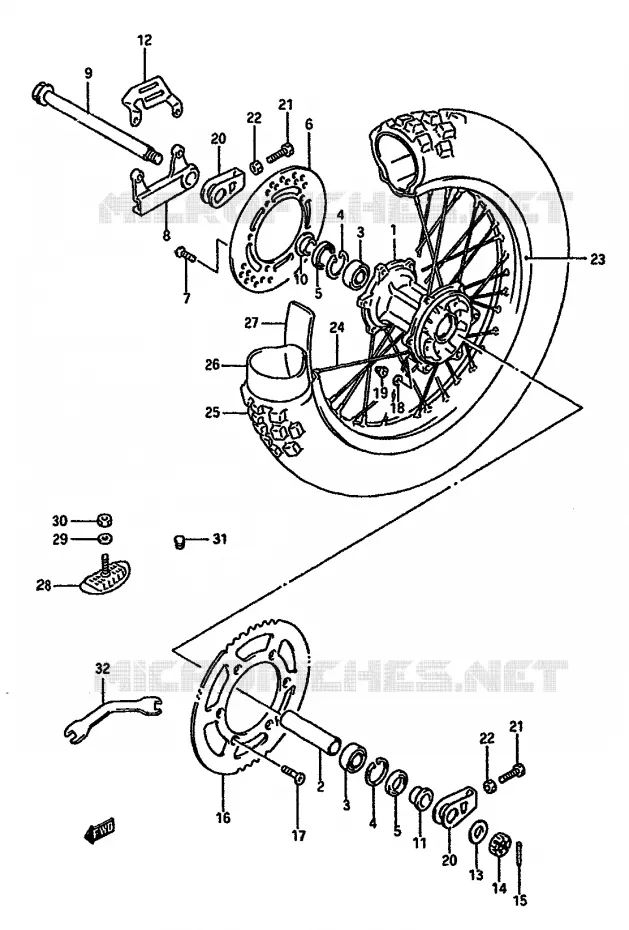 ACHTERWIEL (MODELE J) Suzuki MOTO 125 RM 1987  RM125H(G/H/J)