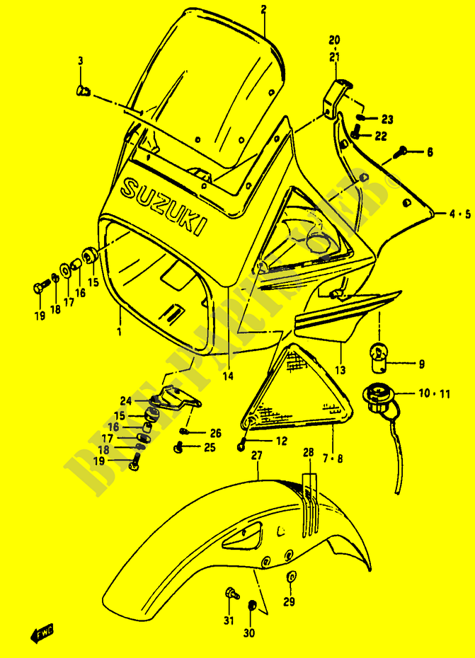 HEADLIGHT BOWL   FRONT FENDER (MODELE E) voor Suzuki RG 50 1989