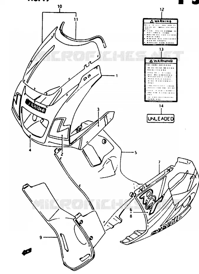 KUIP - ETIKETTEN (MODELE N A0Y) Suzuki MOTO 125 RG 1994  RG125FR(N/P/R)