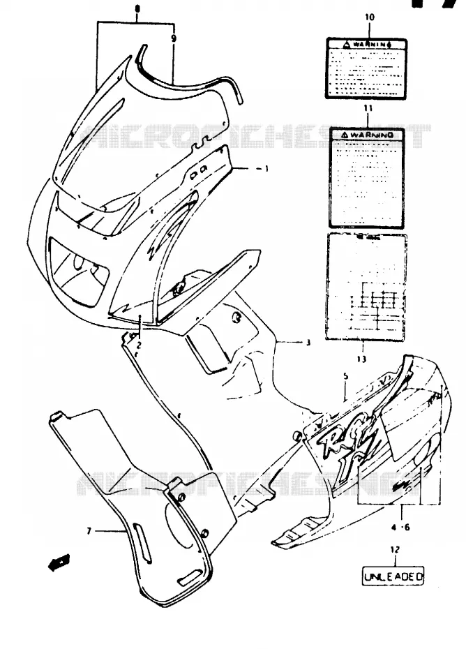 KUIP - ETIKETTEN (MODELE R) Suzuki MOTO 125 RG 1994  RG125FUR(N/P/R)
