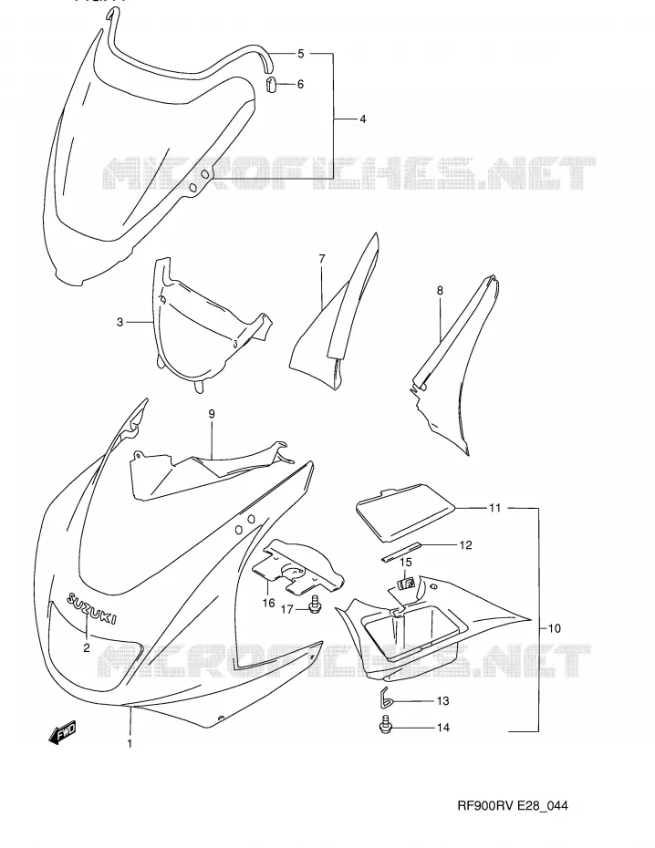 KUIP - ETIKETTEN (MODELE R) Suzuki MOTO 900 RF 1997  RF900RV(E28)