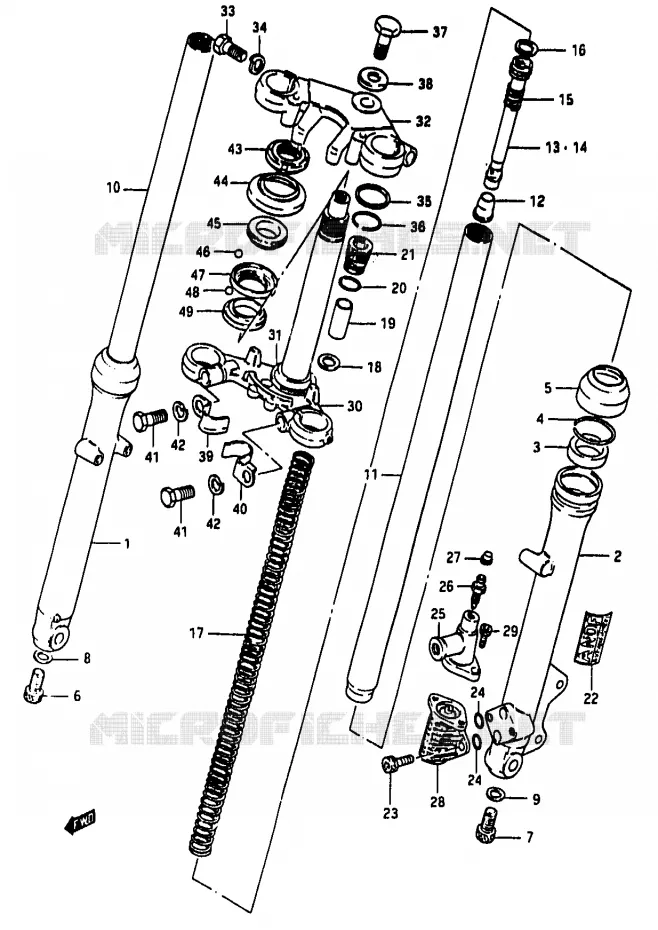 VOORVORK (MODELE D F.NO.111266~ / MODELE E/F/G/J) Suzuki MOTO 50 RG 1988  RG50J(D/E/F/1/G/J/K)