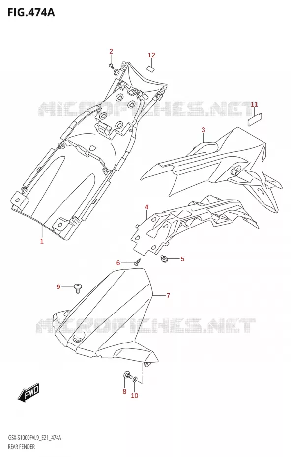ACHTERSPATBORD Suzuki MOTO 1000 GSX-S 2019  GSX-S1000FA L9 (E21)