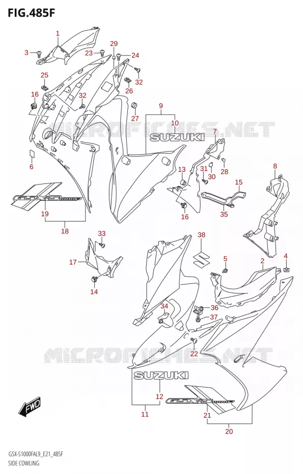 SIDE KUIP (GSX-S1000FZAUF:L9:E21) Suzuki MOTO 1000 GSX-S 2019  GSX-S1000FZAUF L9 (E21)