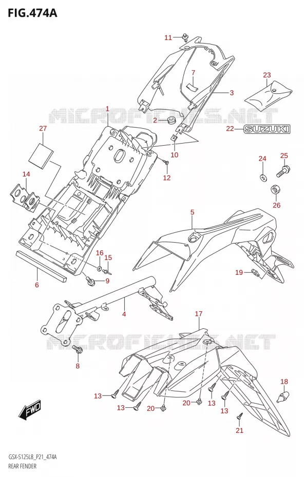 ACHTERSPATBORDX-S125ML:L8:P21) Suzuki MOTO 125 GSX-S 2018  GSX-S125MLX L8 (P21)